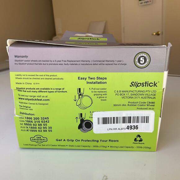 Slipstick 2" Floor Protecting Rubber Caster Wheels, Black and Gray, Set of 5 - Picture 2 of 4